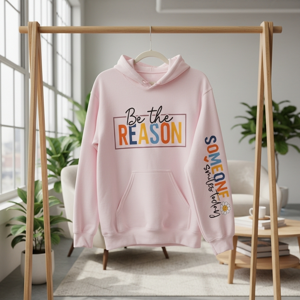 Gildan Pink Hoodie with Colorful Print